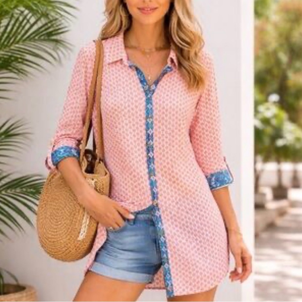 Aqua Et Sol Sun Dress Swimsuit Button Up Cover UPF 50 Sun Block Long Sleeve‎